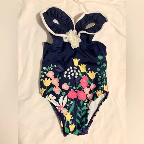Janie and Jack Floral Ruffle Swimsuit 18-24 months - Picture 2 of 5